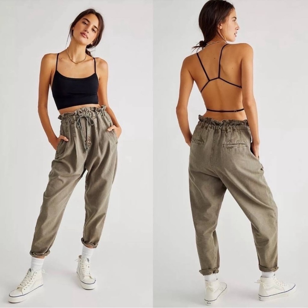 Free People Margate Pleated Trouser Paperbag Tie Waist Pants SZ XS in‎ Gray